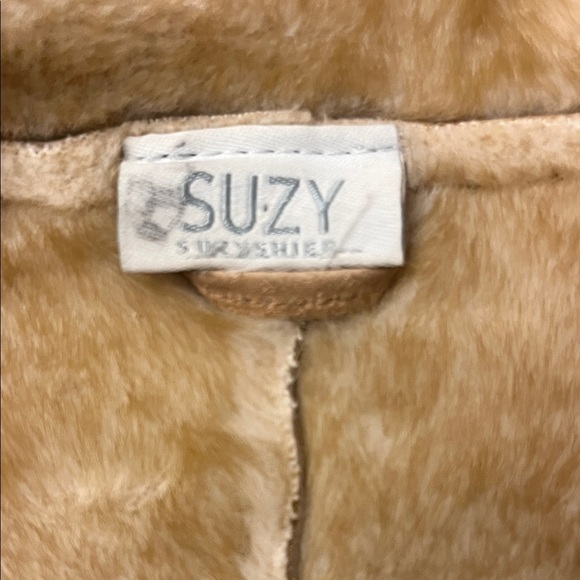 Vintage Genuine Suede Faux Sherpa Jacket MEDIUM Tan Boho - Picture 7 of 15